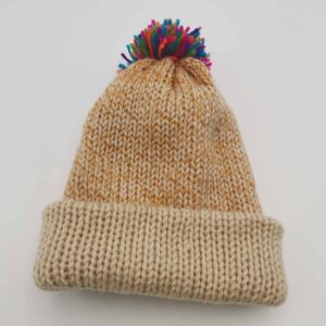 Caciula dubla tricotata, crem, mot detasabil 3-5 ani