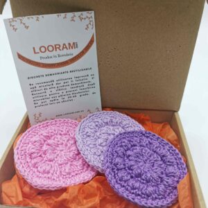 Set 3 dischete demachiante reutilizabile crosetate manual din bumbac pe comanda