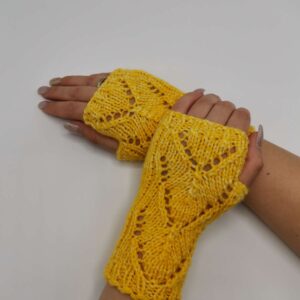 Mănuși galbene tricotate manual - fara degete