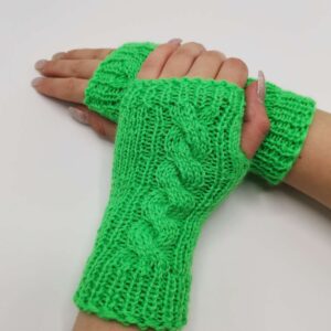 Mănuși verzi neon tricotate manual - fara degete