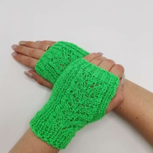 Mănuși verzi neon tricotate manual - fara degete