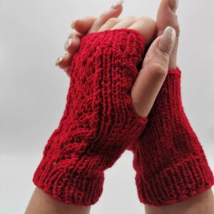 Mănuși rosii tricotate manual - fara degete