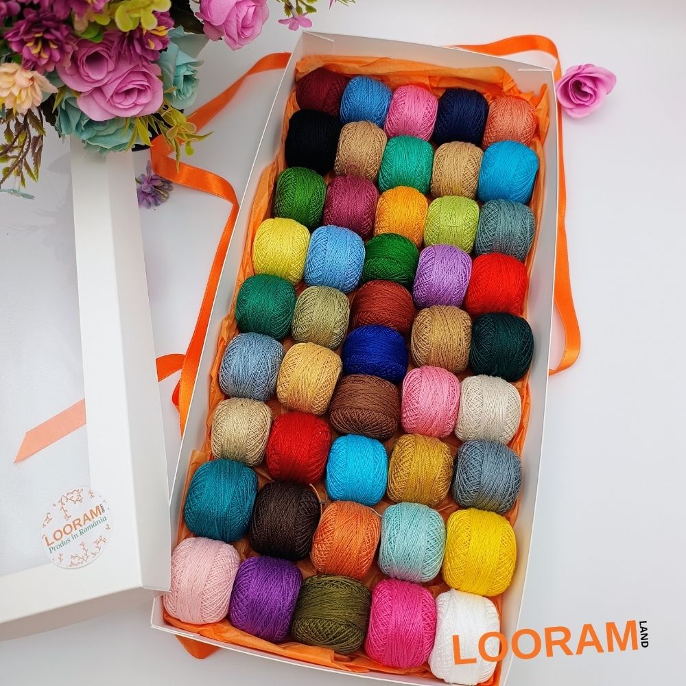 Cotton Perle Românofir ață mercerizată bumbac mix 46 culori cutie cadou