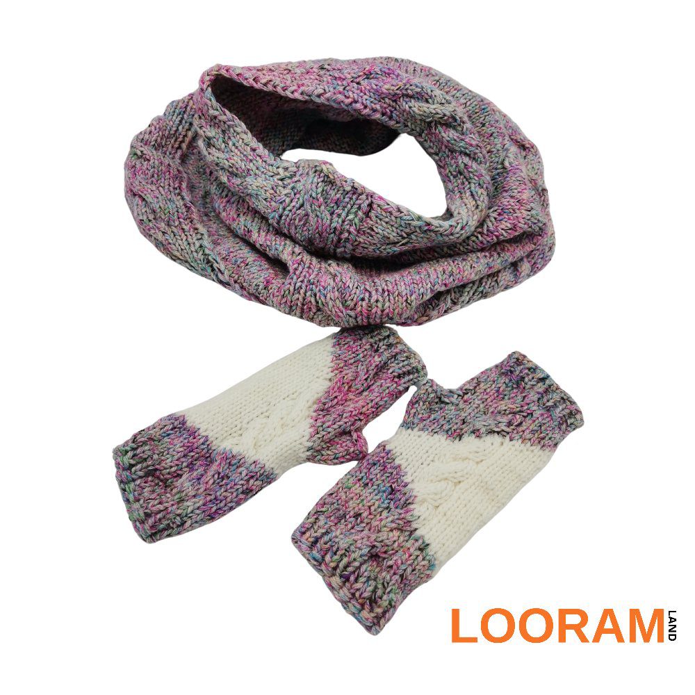 Set cadou guler tip cagulă și mănuși tricotate manual