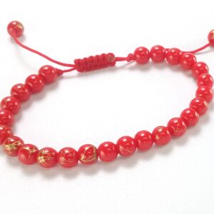 Bratara cu margele rosii si insertii aurii