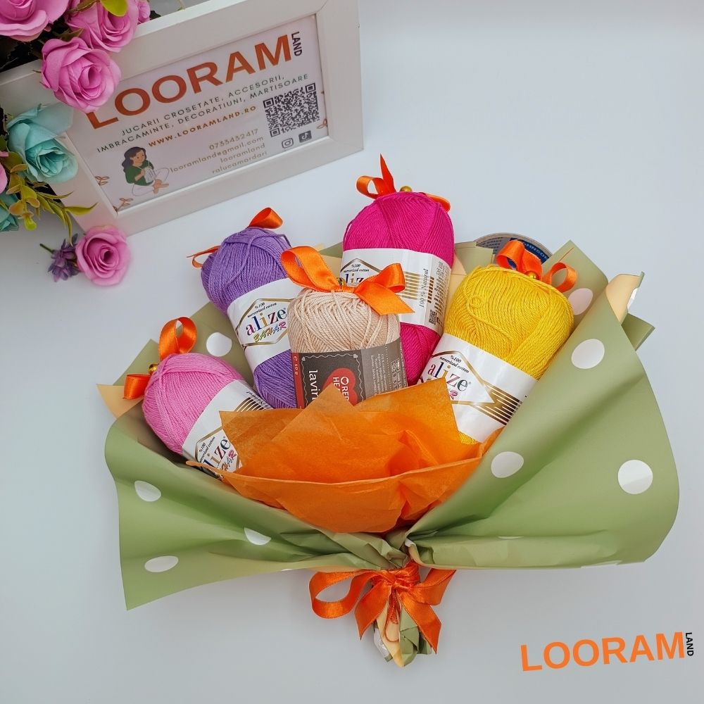 Buchet din gheme ALIZE BAHAR & LAVINIA bumbac 100% mix 5 culori pentru croșetat jucării