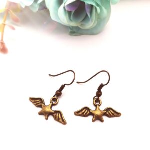 Cercei stea cu aripi metalici bronz