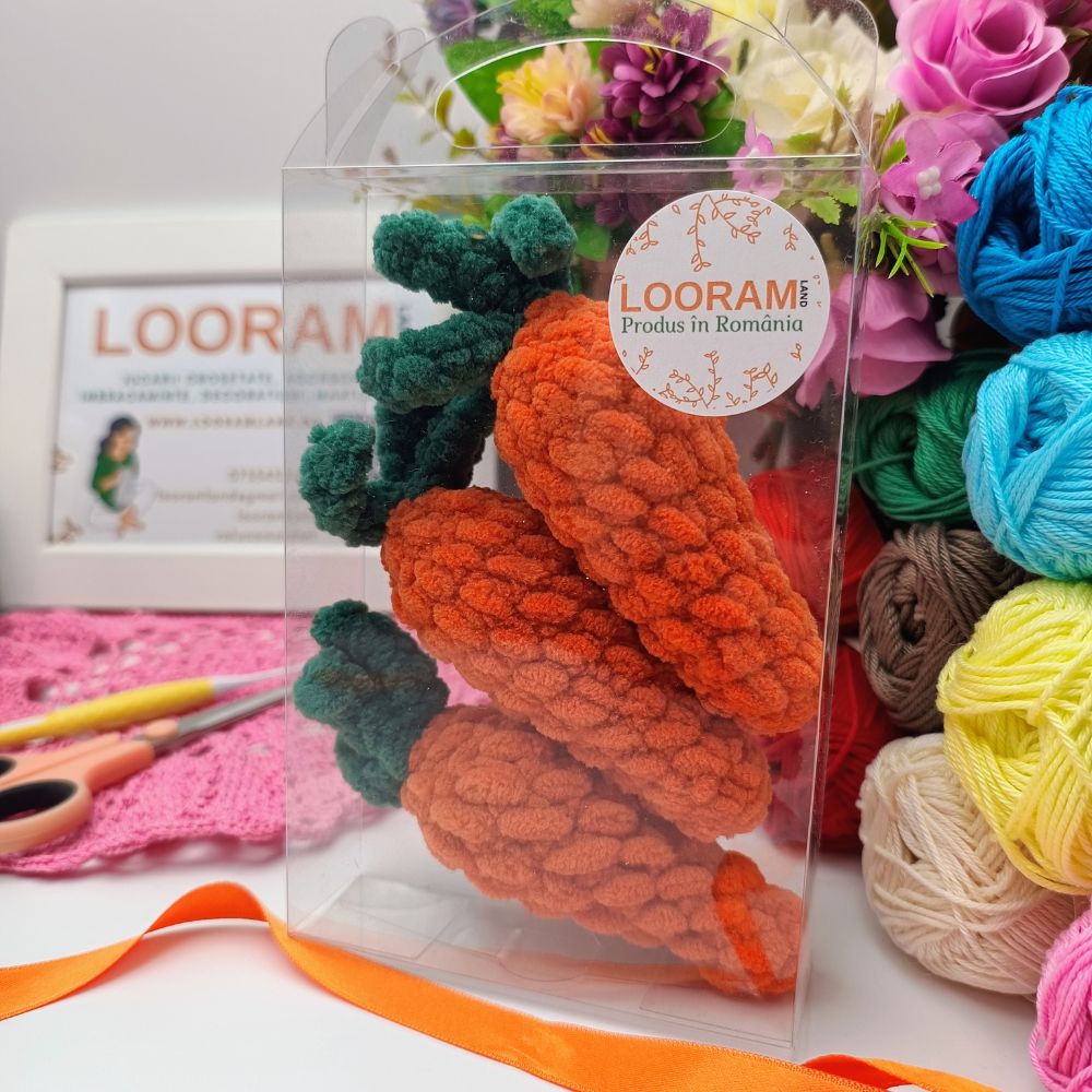 Morcovi croșetați pufoși jucării decorative set 3 bucăți