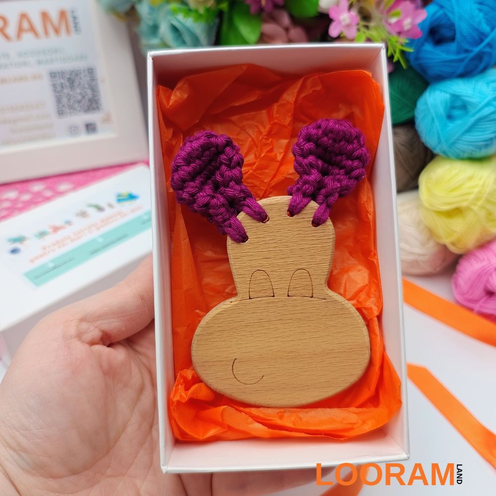 Hipopotam jucărie dentiție cu fețișoară din lemn