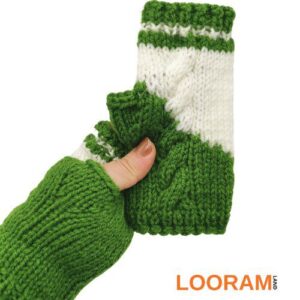 Mănuși tricotate manual - fara degete - verde cu alb