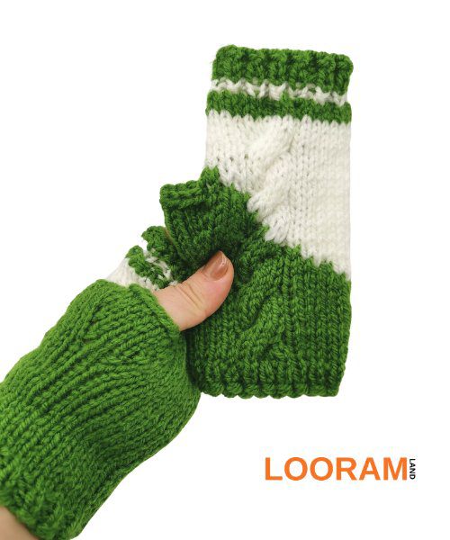 manuri tricotate manual in doua culori alb verde (1)