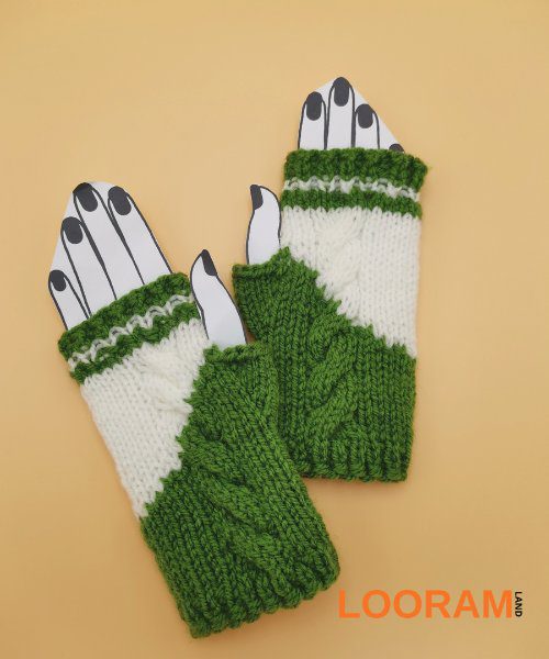 manuri tricotate manual in doua culori alb verde (2)