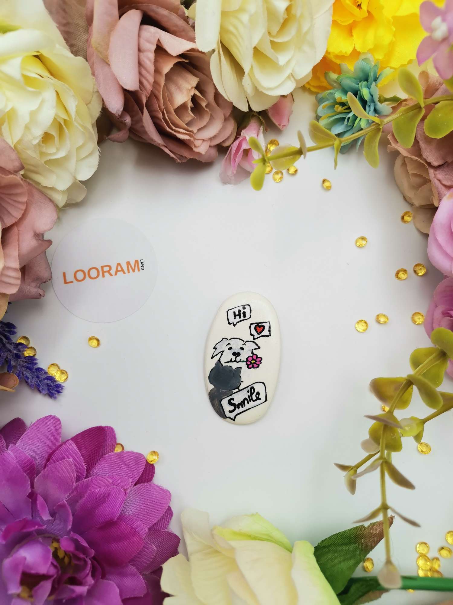 mărțișor din porțelan artizanal cățel și pisică