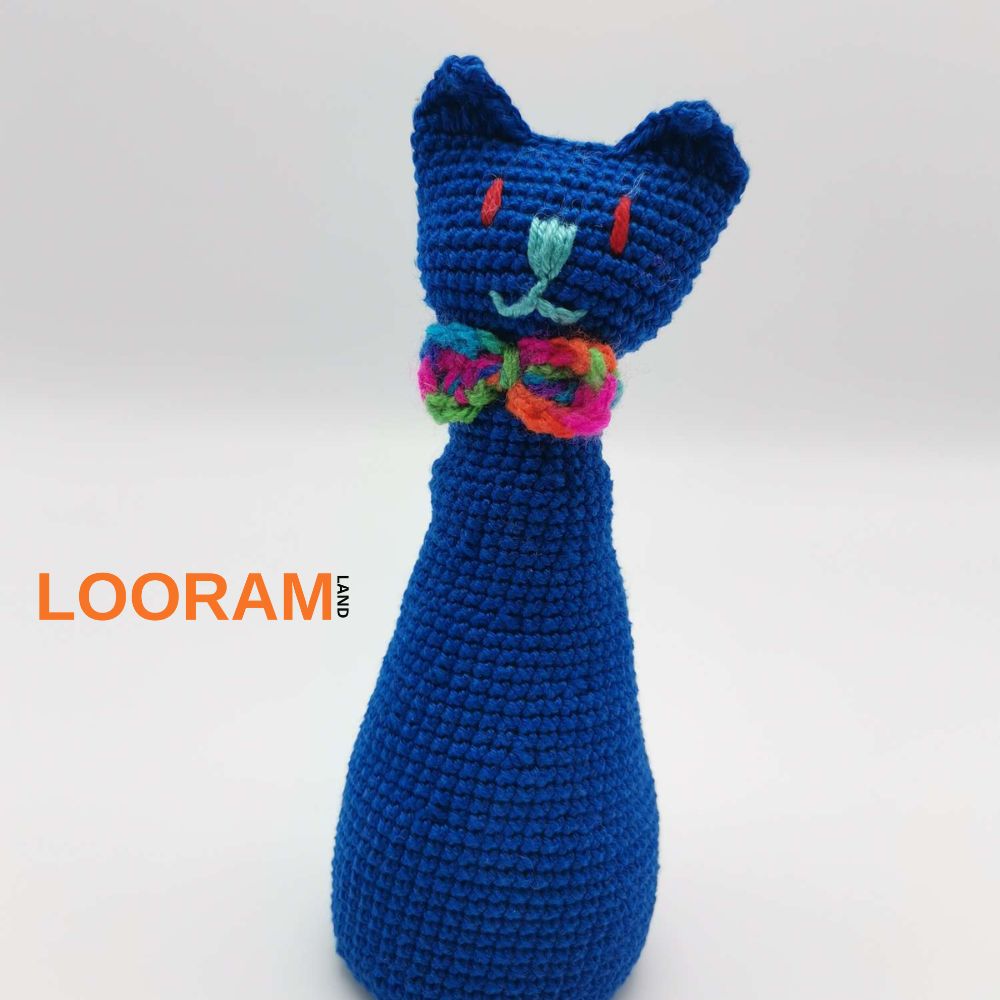 Pisicuță croșetată manual jucărie decorativă albastră