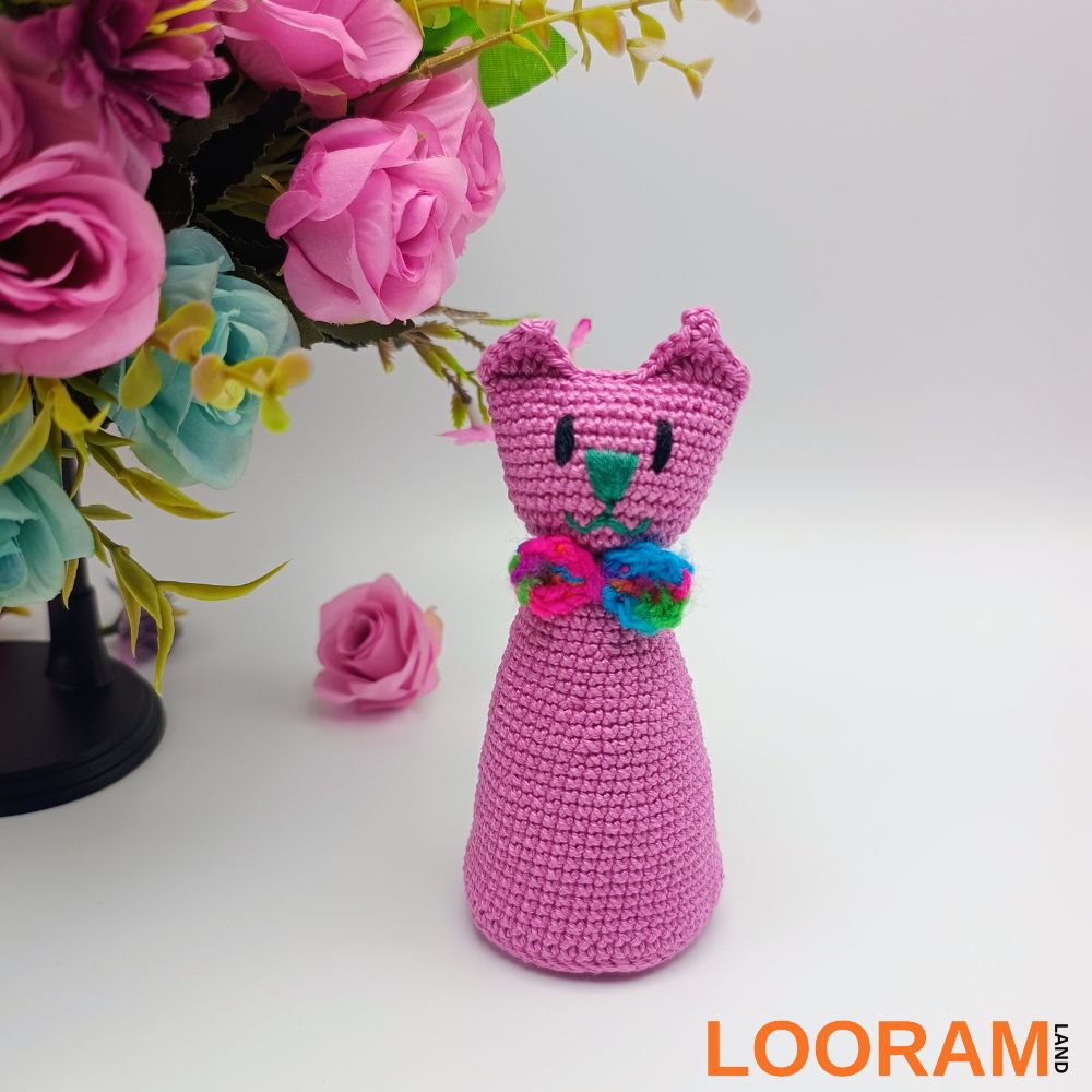 Pisica decorativa - jucarie roz - decoratiune handmade