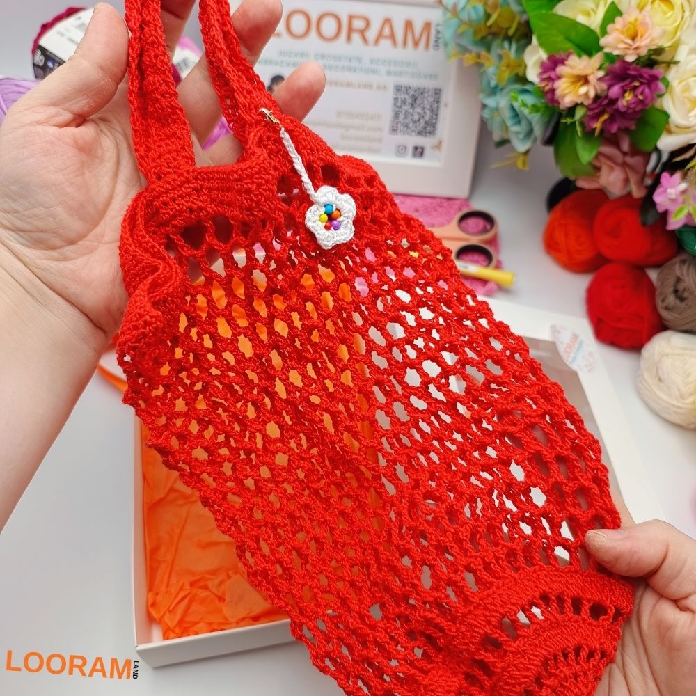 Traista bunicii sacoșă roșie croșetată manual