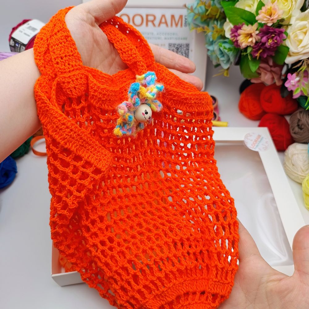 Traista bunicii sacoșă portocalie croșetată manual