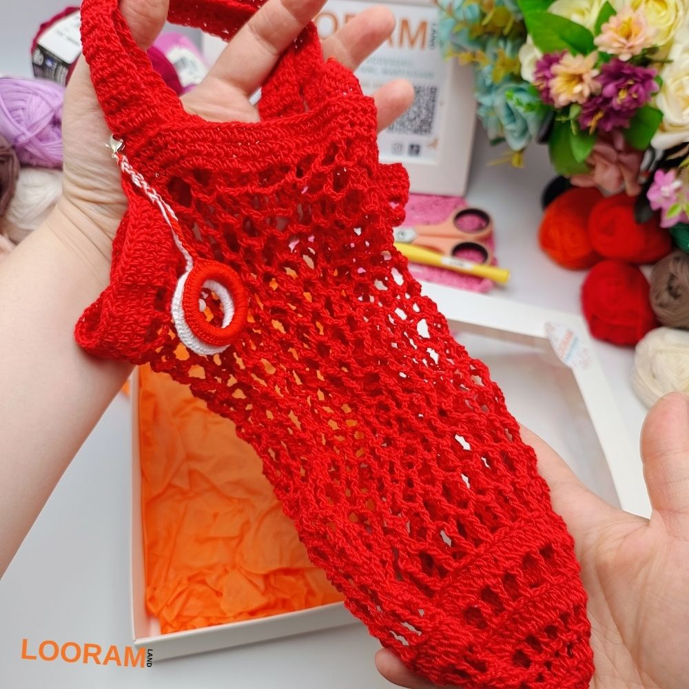 Traista bunicii sacoșă roșie croșetată manual