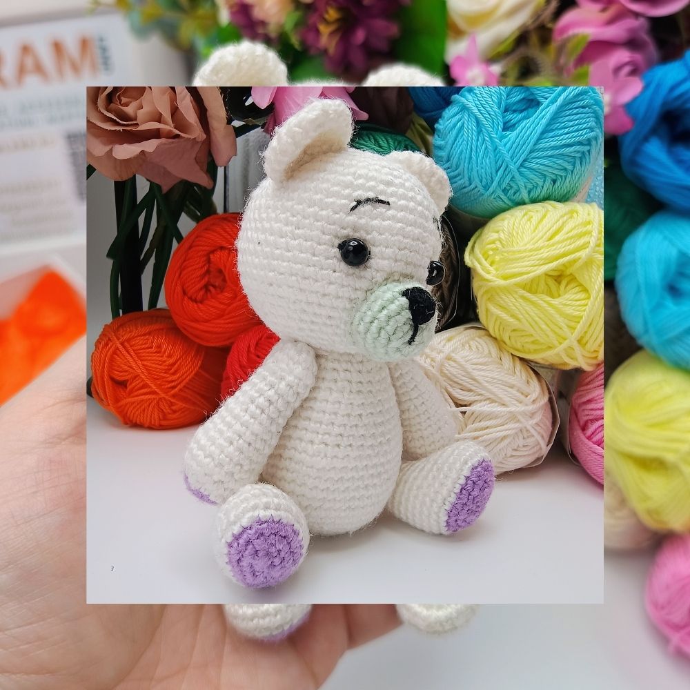 ursulet crosetat manual jucarie mica alba (2)